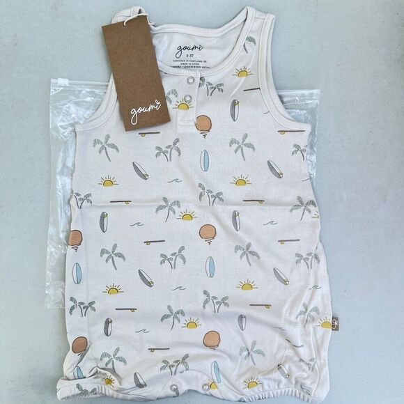 NWT Goumi Kids Surfs Up Romper SZ 2-3T One Piece Bamboo Organic Toddler Short - Picture 1 of 3